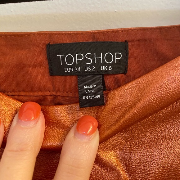 Topshop Orange Faux Leather Mini Skirt Size US2 - Picture 7 of 7